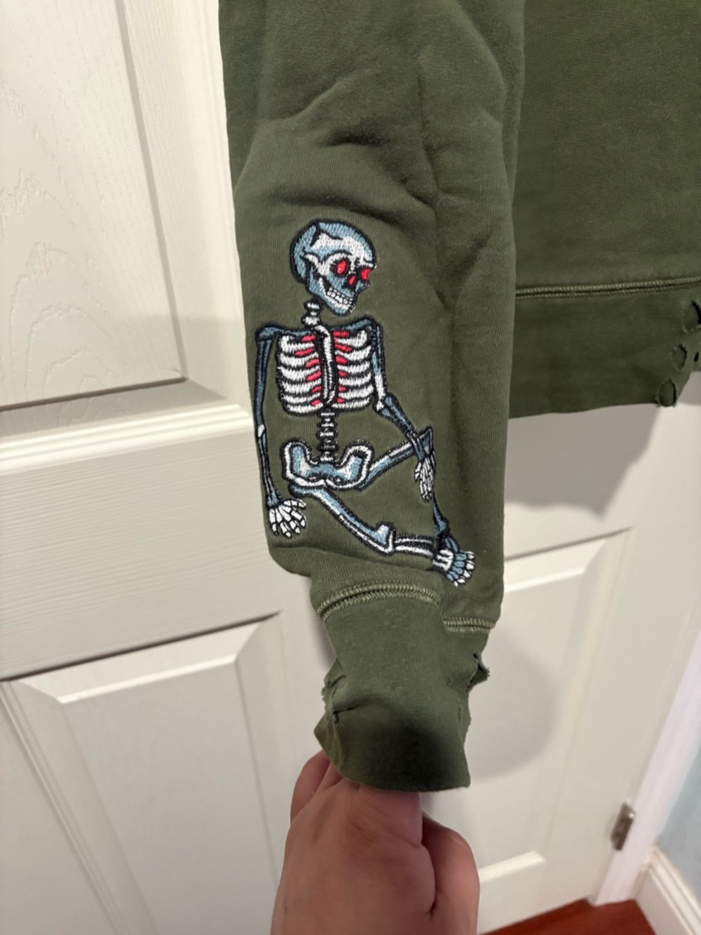 Zadig & Voltaire Olive Green Embroidered Skeleton Wing Sweatshirt - Picture 3 of 7